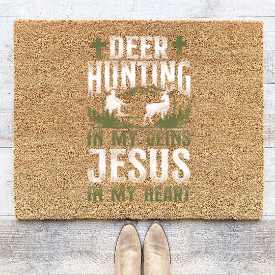 Buck Deer Hunting Hunter Jesus Coir Doormats