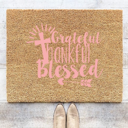 Grateful Thankful And Blessed Jesus Cross Coir Doormats