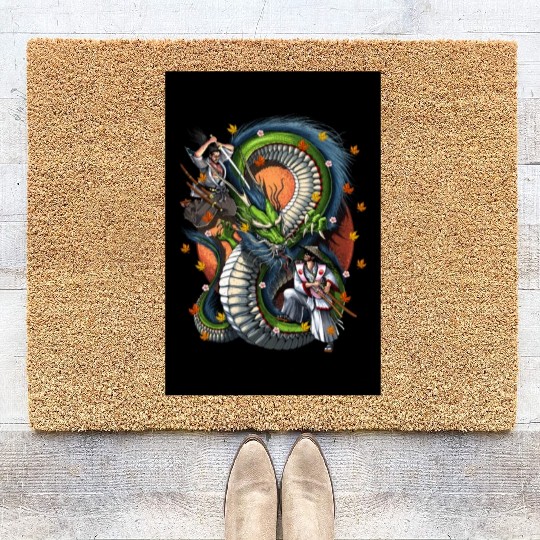Japanese Dragon Samurai Warrior Battle Coir Doormats