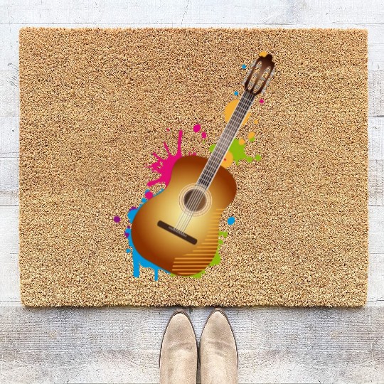 nice colorful acoustic guitar graffiti Coir Doormats