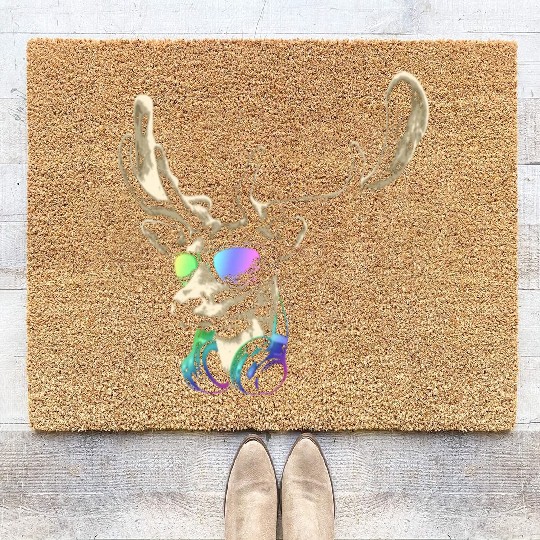 Deer DJ Brown Cool and Funny Music Animal With Coir Doormats