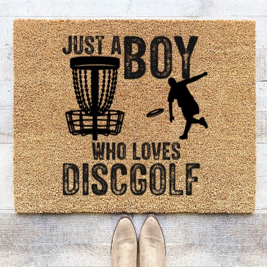 Boy Who Loves Disc Golf Vintage Ultimate Frisbee Coir Doormats