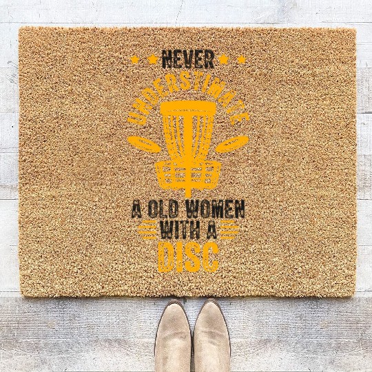 Old Women Disc Golf Vintage Ultimate Frisbee Coir Doormats