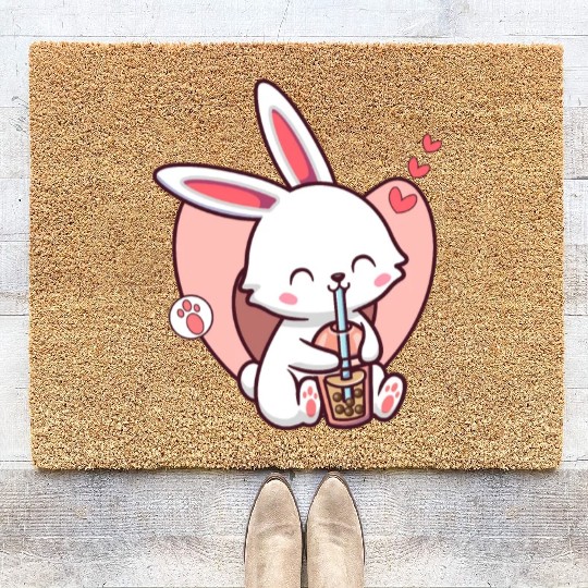 Kawaii Dog Loves Coir Doormats Boba Tea Bubble Tea Anime