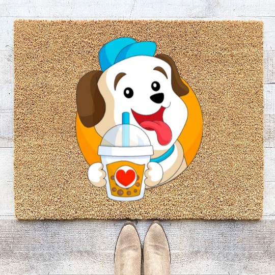 Kawaii Dog Loves Coir Doormats Boba Tea Bubble Tea Anime