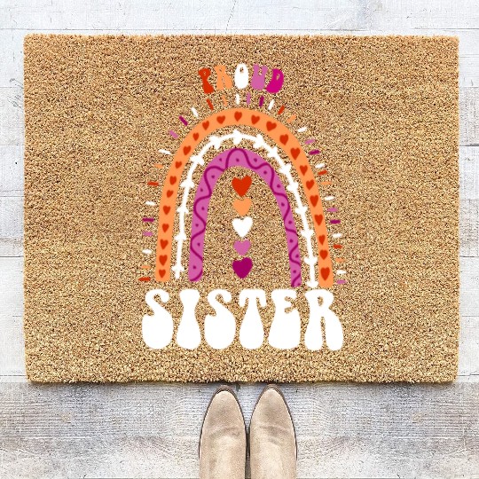 Proud Sister Lesbian Pride Boho Rainbow Coir Doormats