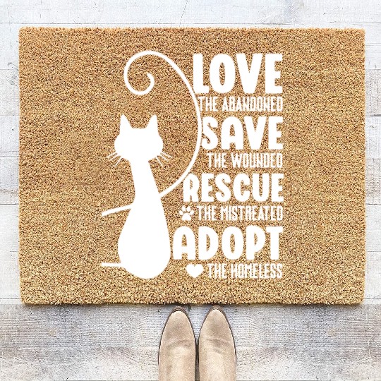 Love Save Rescue Cat Lover Kitty Cats Mom Dad Coir Doormats