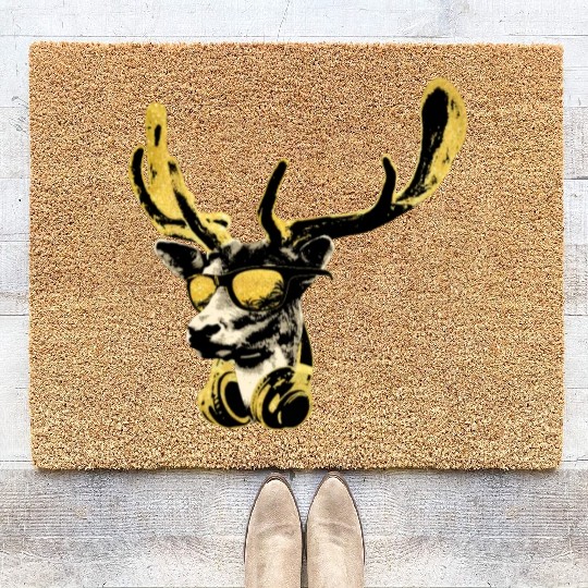 Deer DJ Bling Cool Funny Music Animal With Coir Doormats