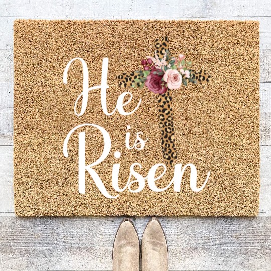 He Is Risen Jesus Christ Cross Easter Sunday Coir Doormats