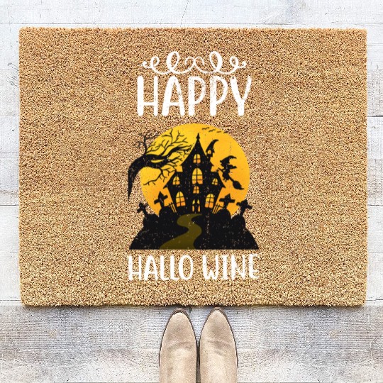 Happy Hallo Wine Funny Halloween Coir Doormats