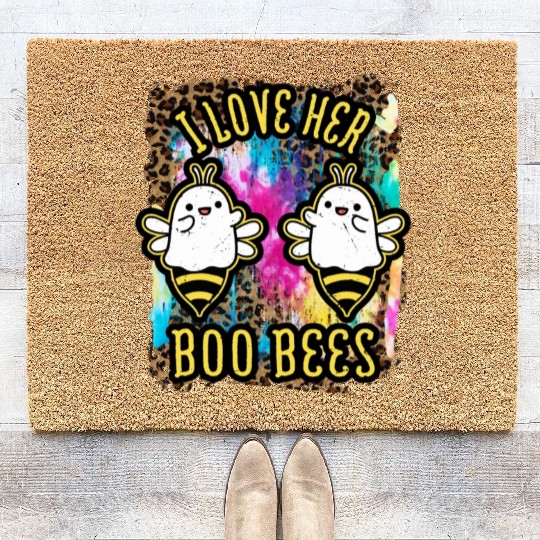 Halloween I love her Boo Bees Tie Dye Coir Doormats