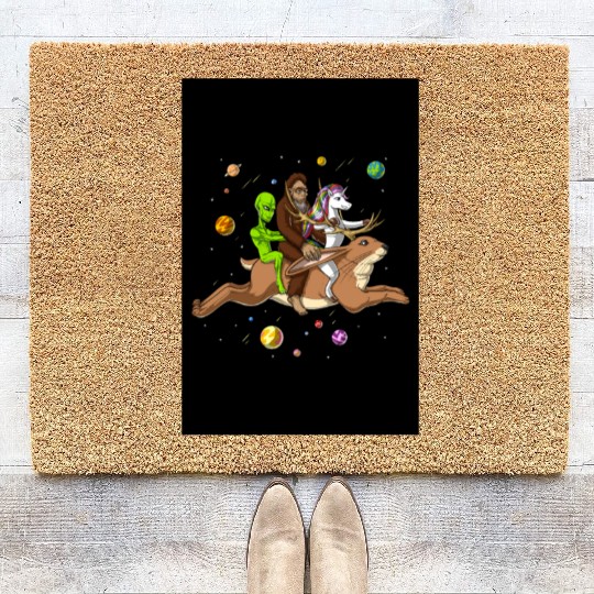 Alien Bigfoot Unicorn Riding Jackalope Coir Doormats