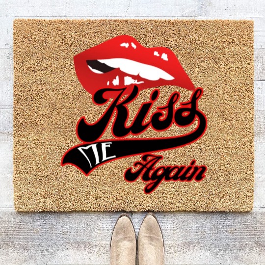 Kiss Me Again Sexy Lip Redline Swoosh Graphic. Coir Doormats