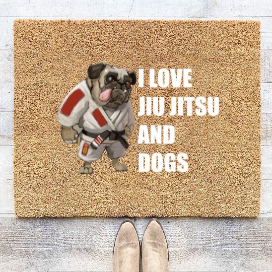 I Love Jiu Jitsu And Dogs Funny Bulldog Lovers Coir Doormats