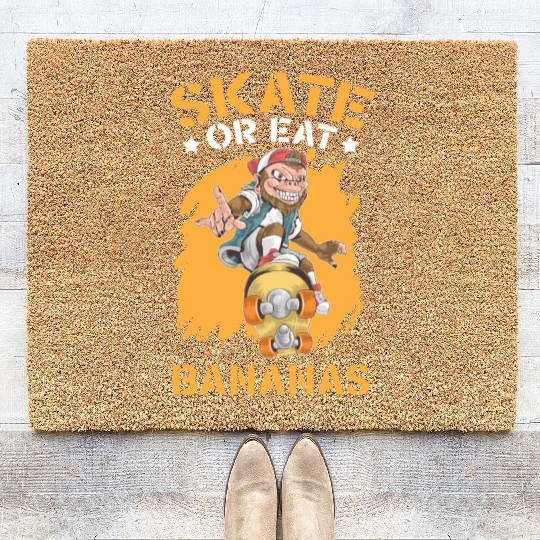 Skate Or Eat Bananas Chimpanzee Monkey Skater Coir Doormats