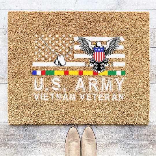 Vietnam Veteran Eagle US Flag Dog Tag Vintage Coir Doormats