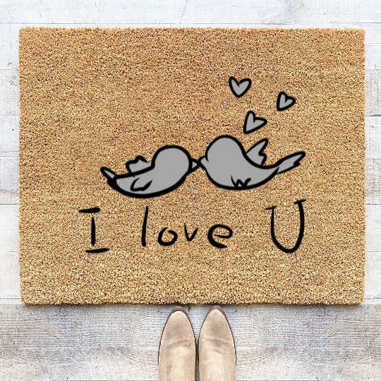 i love you birds couple animals Coir Doormats