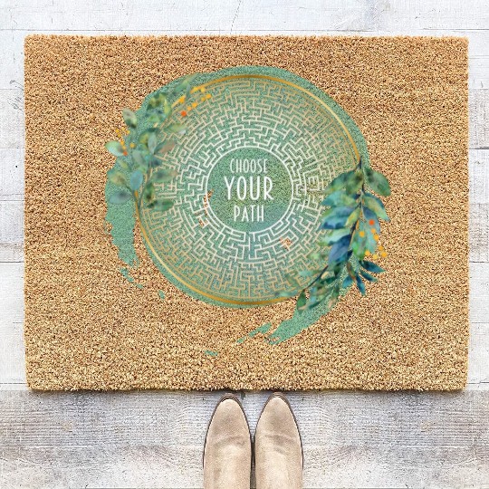 Choose Your Path Maze Mandala & Green Watercolor I Coir Doormats