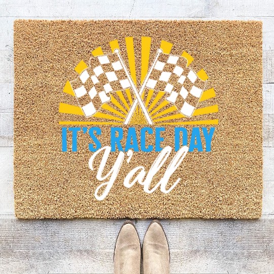 It's Race Day Y'all Coir Doormats, Race Day Checkered