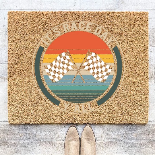 It's Race Day Y'all Coir Doormats, Race Day Checkered