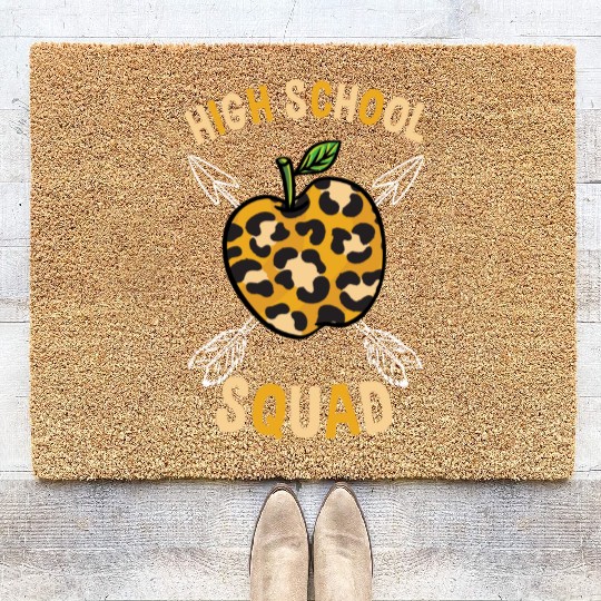 High School Back To School Squad Leopard Print Coir Doormats