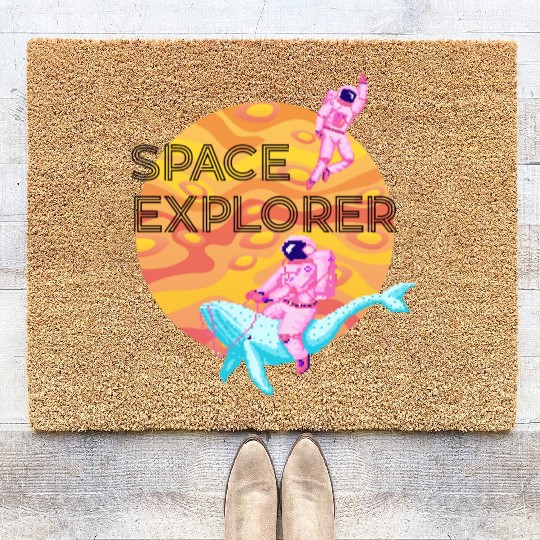 Space Explorer Two Astronauts and A Blue Whale Coir Doormats