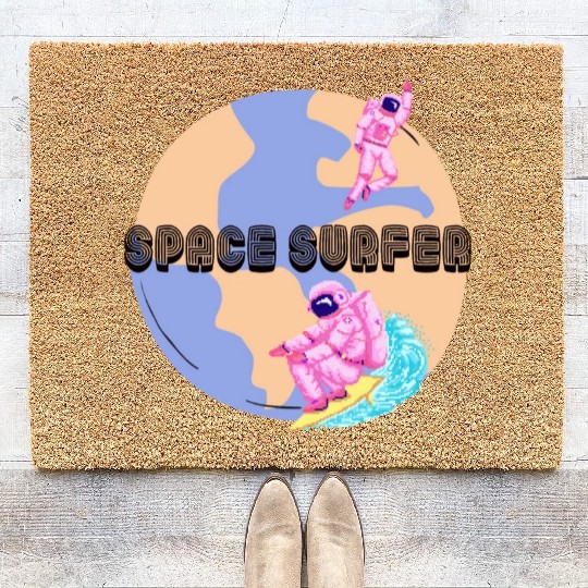 Space Surfer Two Astronauts and Planet Earth Coir Doormats