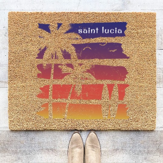 Cool Saint Lucia Surfing Fan Beach Palm Tree Coir Doormats