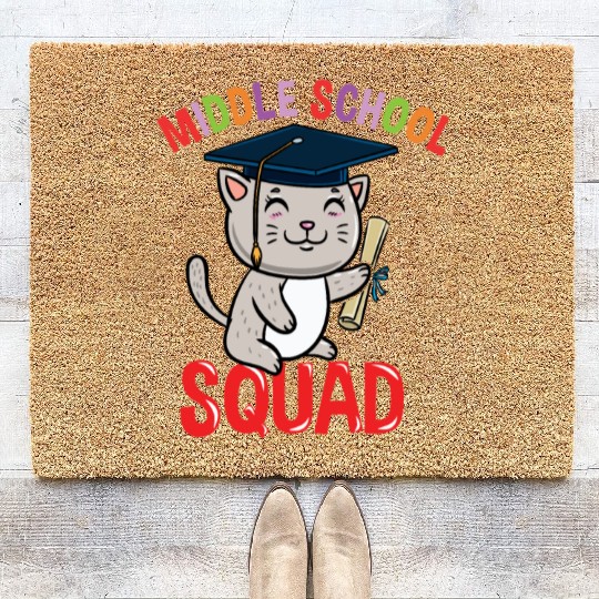 Middle School Squad Cat Back To School Coir Doormats