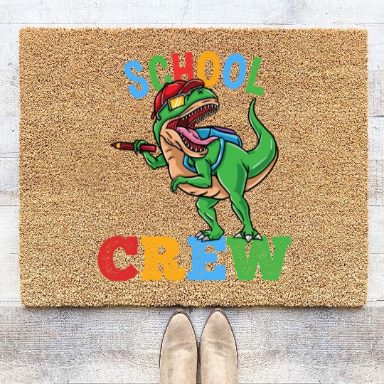 School Crew T-Rex Dinosaur Back To School Boys Coir Doormats