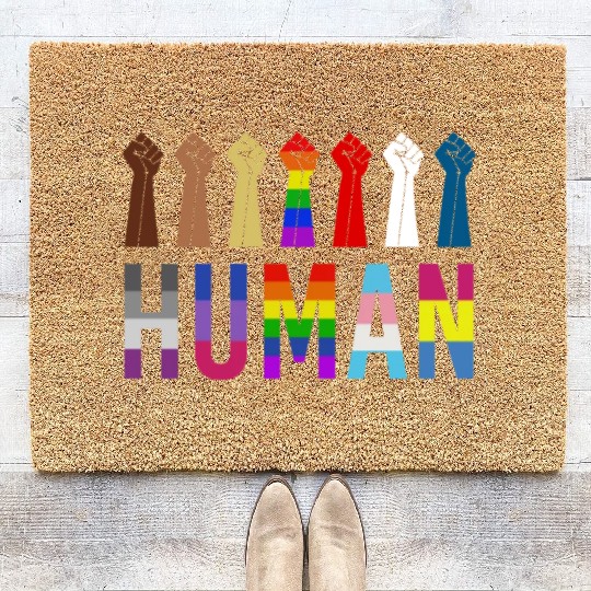 Human Rights For All Resist Feminist LGBT Black Coir Doormats