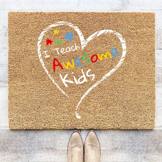 I Teach Awesome Kids Autism Special Ed Teacher Coir Doormats