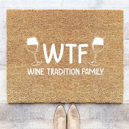 Christmas Wine Tradition Family WTF Funny Xmas Coir Doormats
