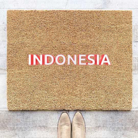 text indonesia red and white color bold style 3d Coir Doormats