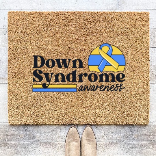 Down Syndrome Awareness Retro Sunset Yellow Blue Coir Doormats