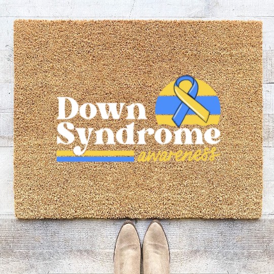 Down Syndrome Awareness Retro Sunset Yellow Blue Coir Doormats