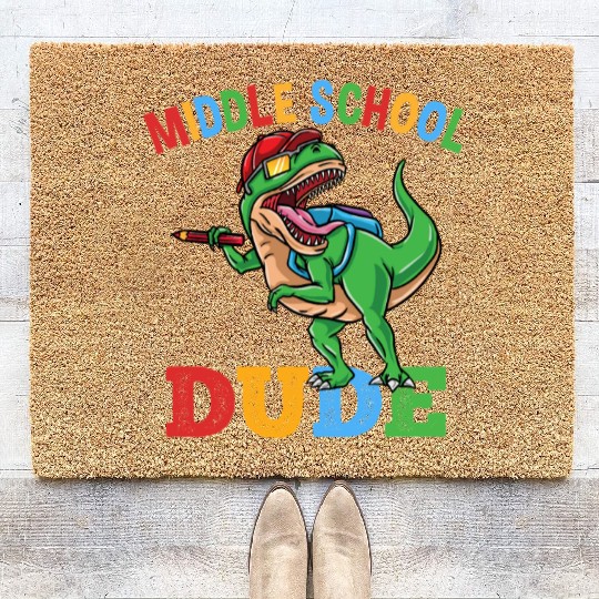 Middle School Dude T-Rex Dinosaur Boys Coir Doormats