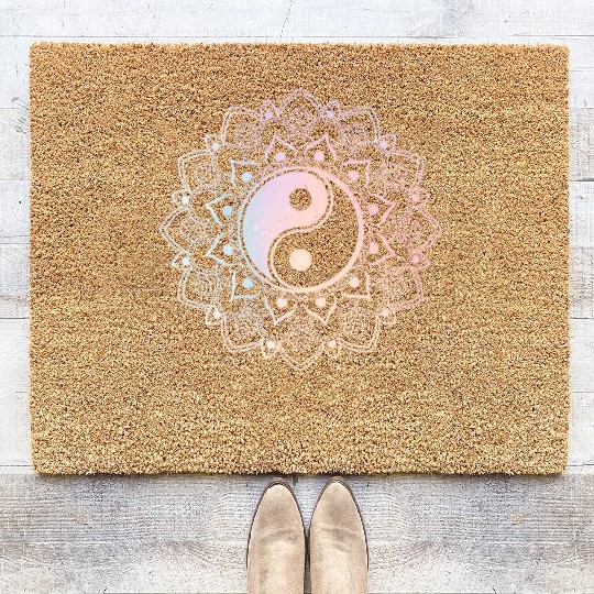 Yin Yang Lotus Mandala Spiritual Reiki Coir Doormats