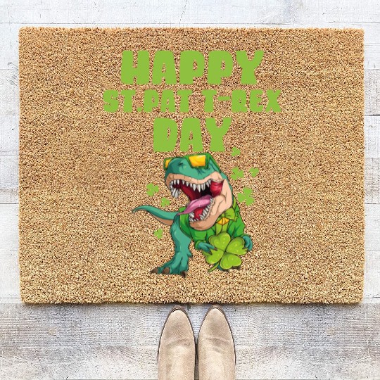 Kids Happy St Pat Trex Day Dino St Patrick Toddler Coir Doormats