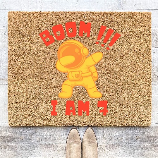 Kids Dabbin 7 years anniversary birthday cosmonaut Coir Doormats