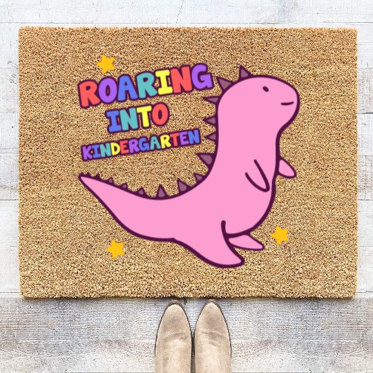 Roaring Into Kindergarten Cute Dinosaur Back To Coir Doormats