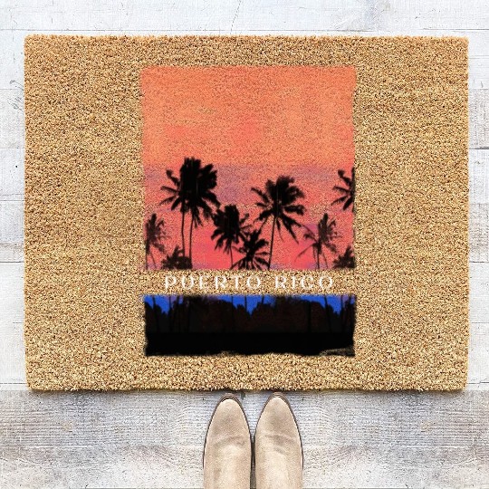 Puerto Rico Caribbean Vacation Souvenir Palm Tree Coir Doormats