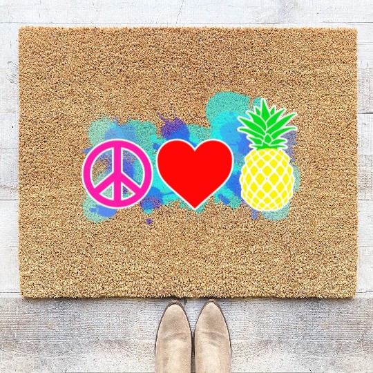 peace love pineapple Coir Doormats