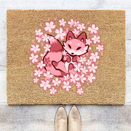 Cherry Blossom Fox Coir Doormats