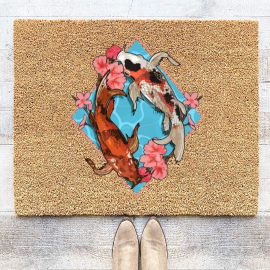 Cherry Blossom Nishikigoi Japanese Fish Koi Carp Coir Doormats