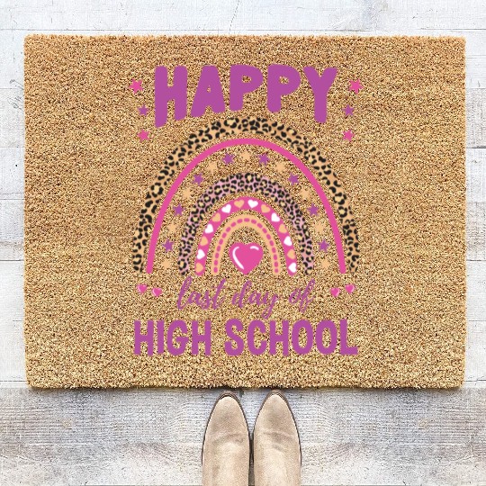 Happy Last Day Of High School Leopard Rainbow Coir Doormats