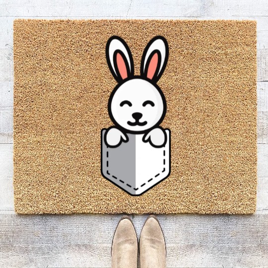 Bunny Pocket Cute Little Easter Sunday Egg Hunt Coir Doormats