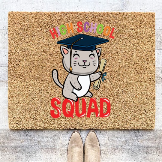 High School Squad Cat Back To School Coir Doormats