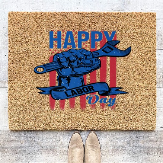 Happy Labor Day American Flag Holiday US Worker Coir Doormats