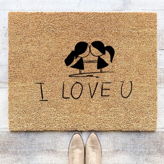 lesbian couple couple i love you Coir Doormats